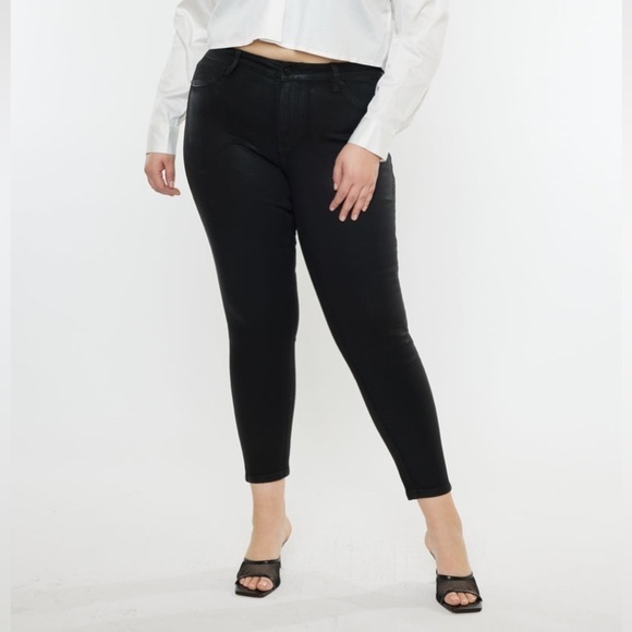 KANCAN Black Teresa High Rise Coated Super Skinny Jeans - Picture 1 of 8